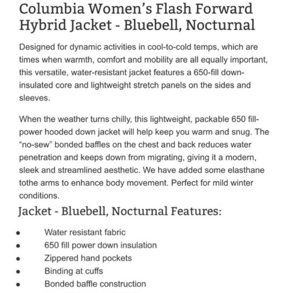 COLUMBIA FLASH FORWARD Hybrid Down Puffer Jacket XS - Picture 10 of 10